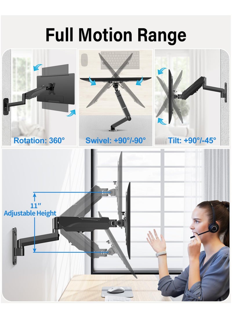 XiuWoo - Monitor Wall Mount for 17-35 Inch Computer Screen, Gas Spring Single Monitor Arm with VESA Extension Kit for VESA 75x75, 100x100, 100x200, 200x100, 200x200, Support 4.4-26.5lbs Display, Black - Image 1