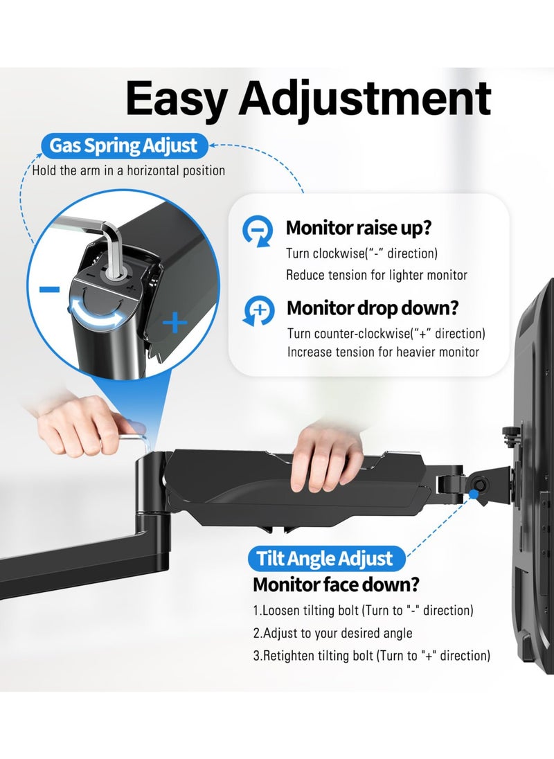 XiuWoo - Monitor Wall Mount for 17-35 Inch Computer Screen, Gas Spring Single Monitor Arm with VESA Extension Kit for VESA 75x75, 100x100, 100x200, 200x100, 200x200, Support 4.4-26.5lbs Display, Black - Image 1