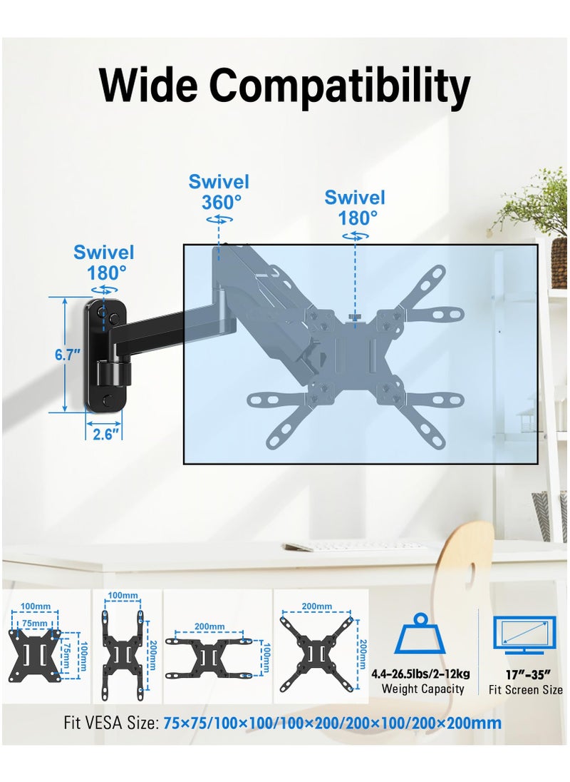 XiuWoo - Monitor Wall Mount for 17-35 Inch Computer Screen, Gas Spring Single Monitor Arm with VESA Extension Kit for VESA 75x75, 100x100, 100x200, 200x100, 200x200, Support 4.4-26.5lbs Display, Black - Image 1