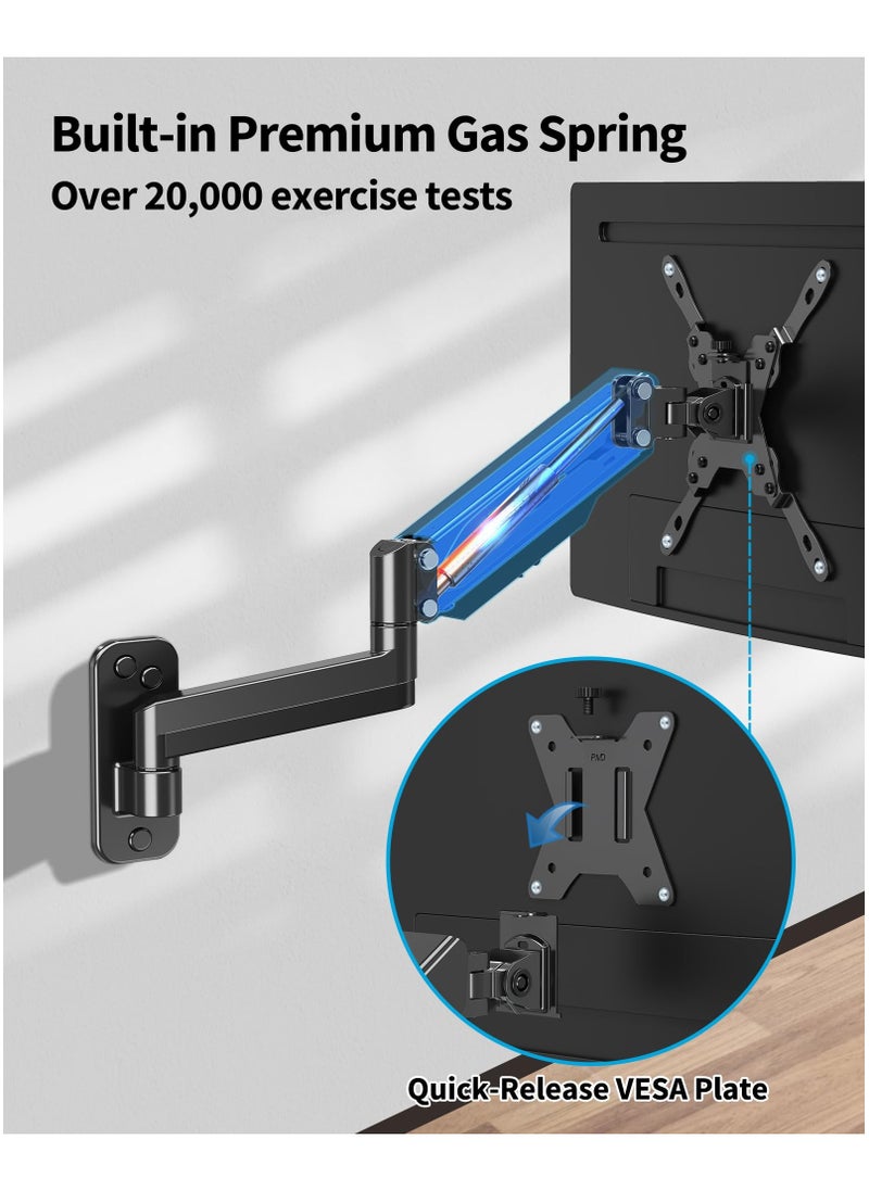 XiuWoo - Monitor Wall Mount for 17-35 Inch Computer Screen, Gas Spring Single Monitor Arm with VESA Extension Kit for VESA 75x75, 100x100, 100x200, 200x100, 200x200, Support 4.4-26.5lbs Display, Black - Image 1
