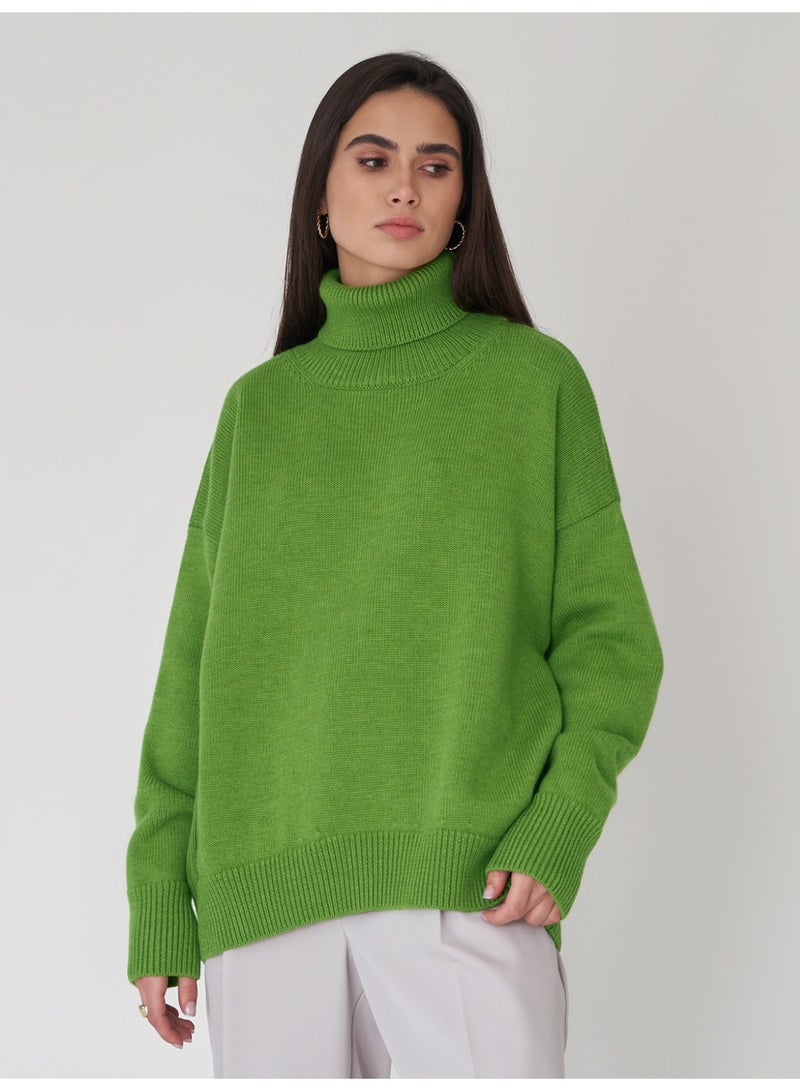 NIBEMINENT Autumn and Winter  Thick Sweater Women High Neck Pullover Sweater Warm Loose Knitted Base Sweater - Image 2