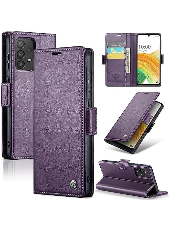 Premium Leather RFID Blocking Wallet Case for Samsung Galaxy A33 5G - Purple - Image 1