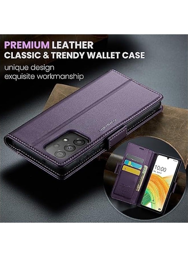 Premium Leather RFID Blocking Wallet Case for Samsung Galaxy A33 5G - Purple - Image 2
