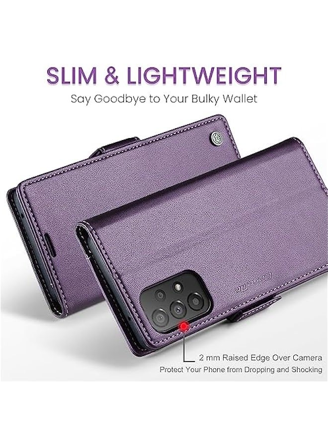 Premium Leather RFID Blocking Wallet Case for Samsung Galaxy A33 5G - Purple - Image 3