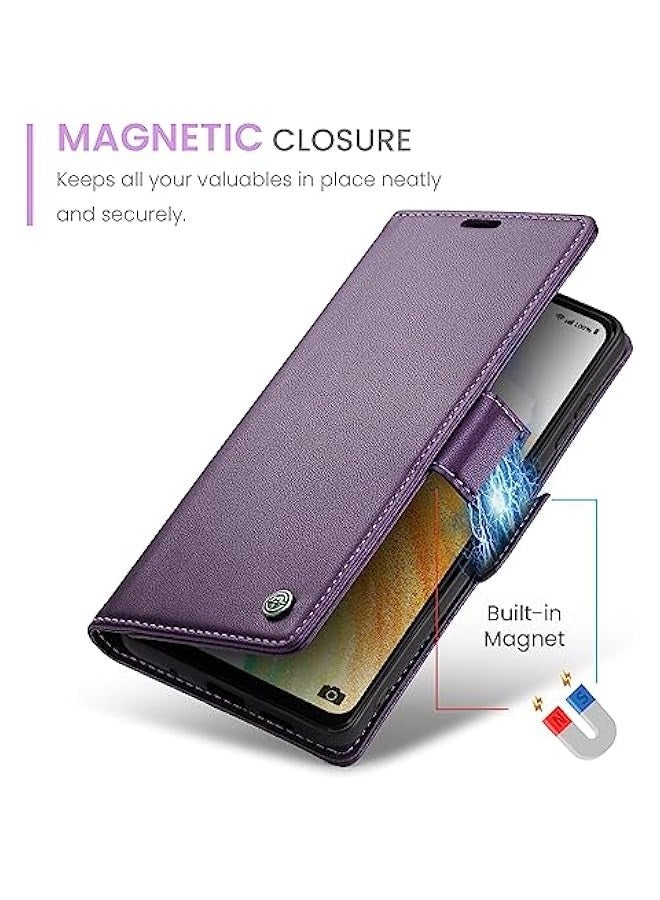 Premium Leather RFID Blocking Wallet Case for Samsung Galaxy A33 5G - Purple - Image 4