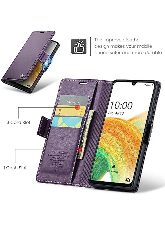 Premium Leather RFID Blocking Wallet Case for Samsung Galaxy A33 5G - Purple - Image 5