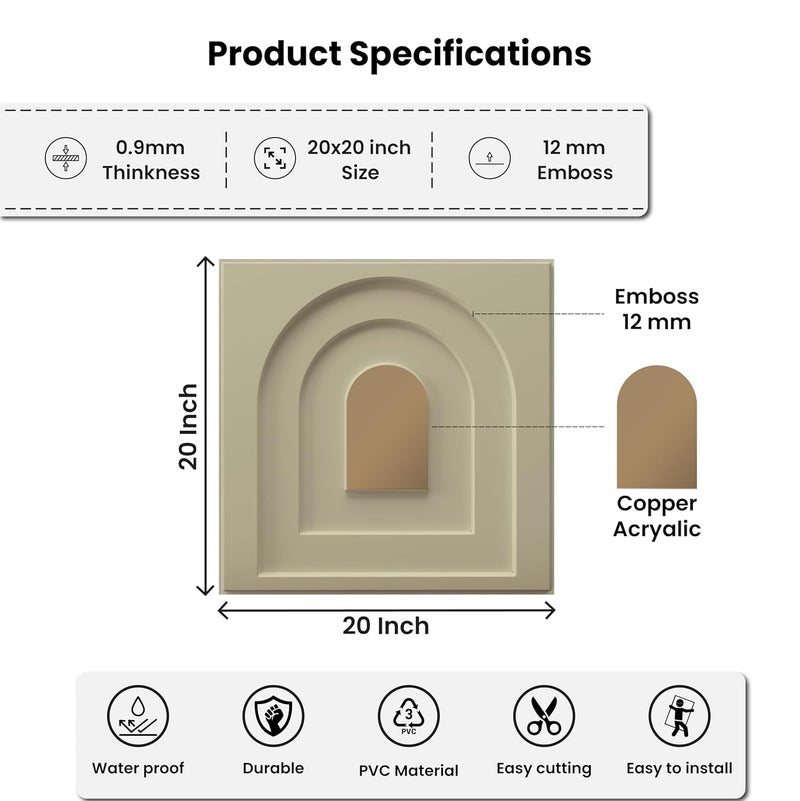 ELEVATE INTERIOR ألواح جدارية ثلاثية الأبعاد - لون ذيل أبيض، غير لاصقة ذاتياً 20x20 بوصة | بلاط جدران من الأكريليك النحاسي PVC للمنزل، المكتب والمطعم | عبوة من 12، تغطي 32.4 قدم مربع. - Image 4