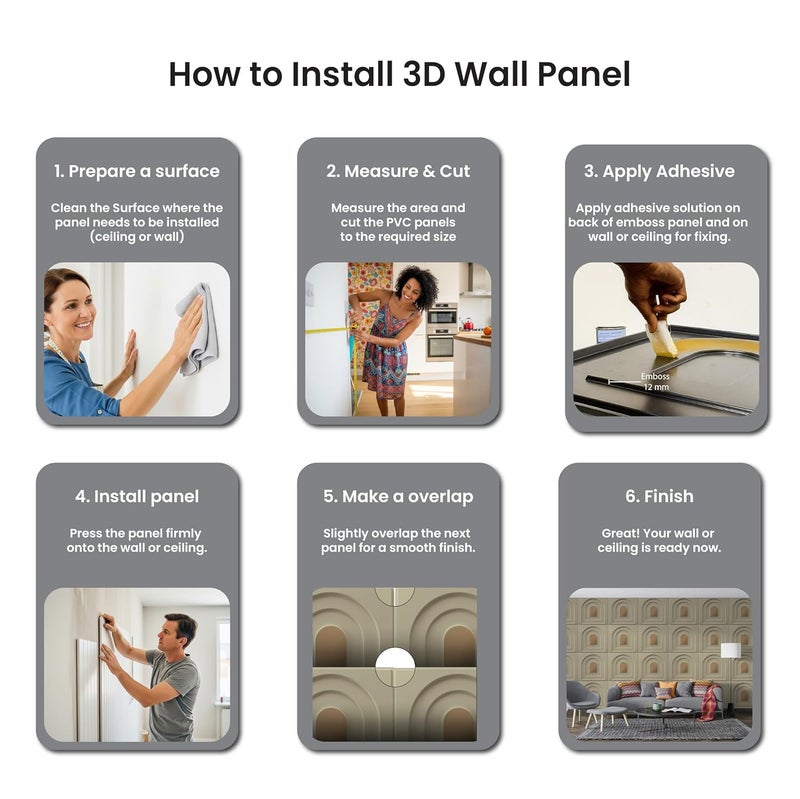 ELEVATE INTERIOR ألواح جدارية ثلاثية الأبعاد - لون ذيل أبيض، غير لاصقة ذاتياً 20x20 بوصة | بلاط جدران من الأكريليك النحاسي PVC للمنزل، المكتب والمطعم | عبوة من 12، تغطي 32.4 قدم مربع. - Image 5