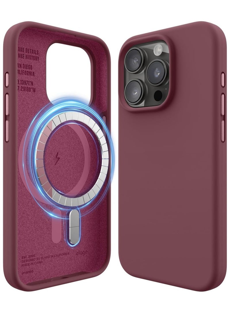 elago Magnetic Liquid Silicone for iPhone 15 PRO case cover compatible with MagSafe Shockproof - Burgundy - Image 1