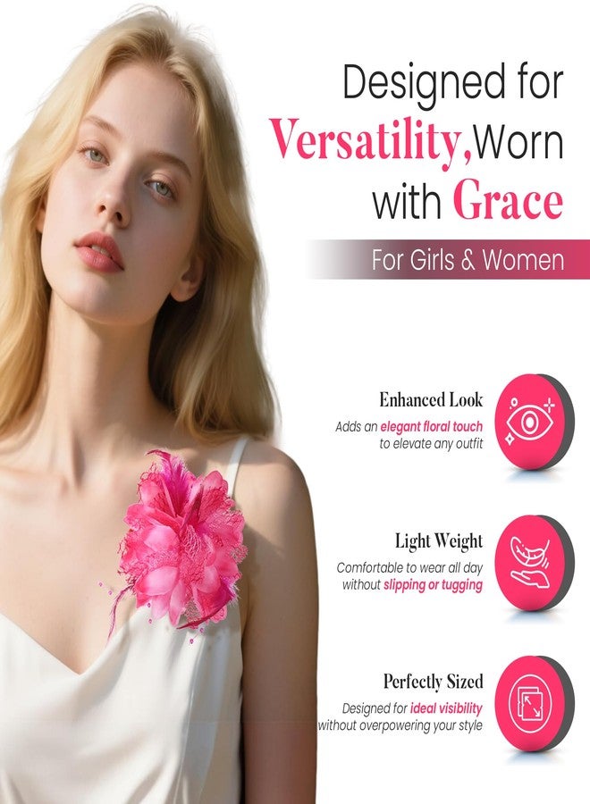 Merdia 4.72 Inches Elegant Hair Clip Large Flower Brooches for Women | Flower Mesh Ponytail Holder & Hair Clips for Wedding | Charming Floral Lapel & Brooch Pins for Women Fashion (Pink) - Image 2