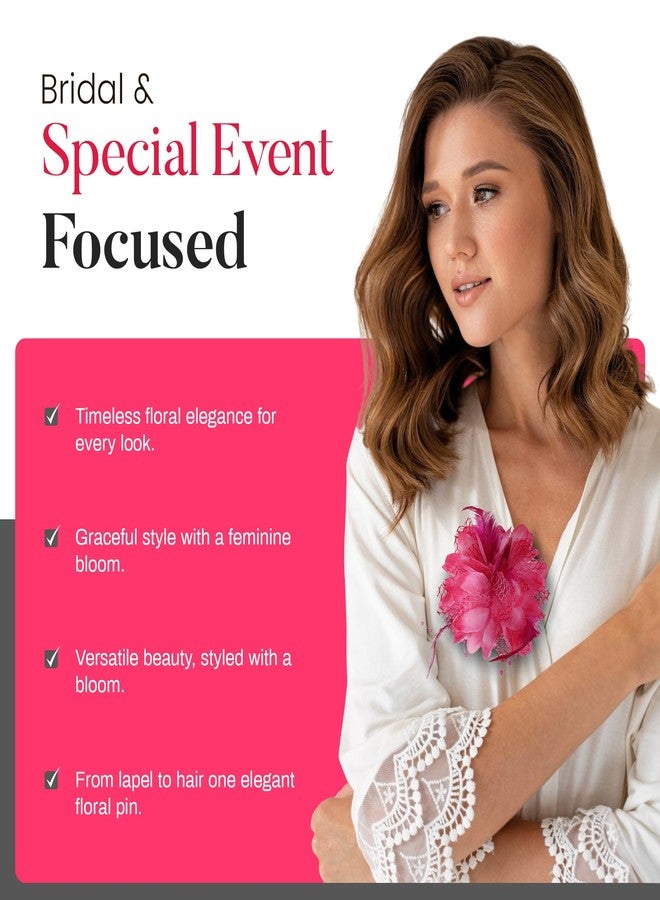 Merdia 4.72 Inches Elegant Hair Clip Large Flower Brooches for Women | Flower Mesh Ponytail Holder & Hair Clips for Wedding | Charming Floral Lapel & Brooch Pins for Women Fashion (Pink) - Image 5