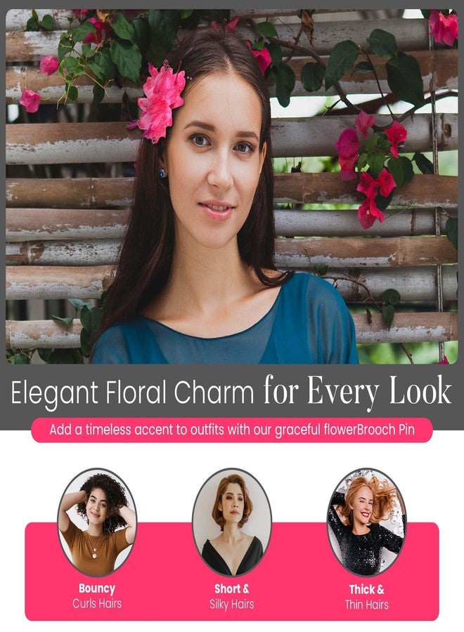 Merdia 4.72 Inches Elegant Hair Clip Large Flower Brooches for Women | Flower Mesh Ponytail Holder & Hair Clips for Wedding | Charming Floral Lapel & Brooch Pins for Women Fashion (Pink) - Image 4