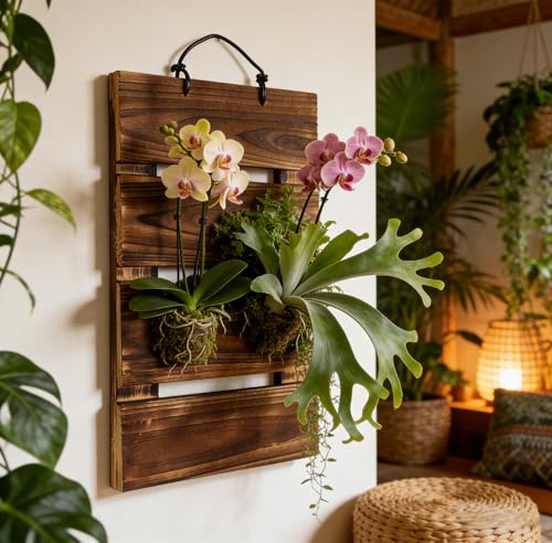 Dranvosk Staghorn Fern Mounting Board Kit Wooden Wall Planter Hanging Plant Holder for Vertical PlantPlatycerium OrchidsSucculentsRectangular - Image 1