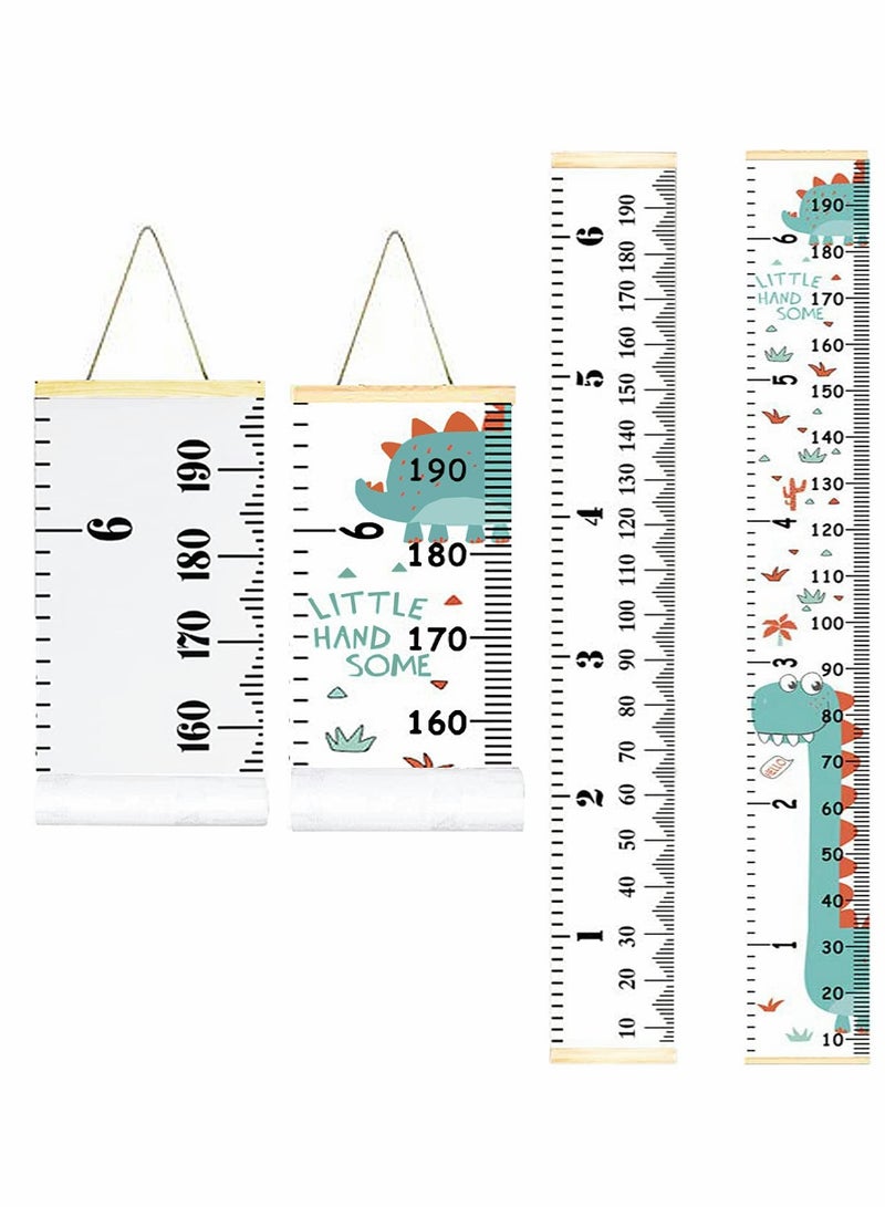 KASTWAVE Kids Baby Hanging Growth Chart, Hanging Ruler Wall Decor Ruler, Wood Frame Fabric Canvas Removable Height Measurement Ruler, for Kids, Toddlers, Babies 2 Pack (Dinosaurs, Basic Styles) - Image 1