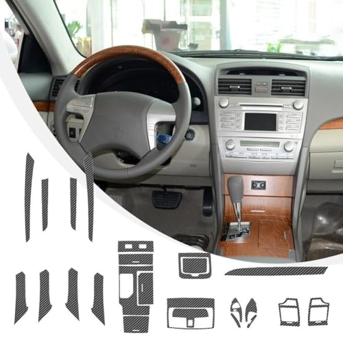 YUNHECAM Center Console Dashboard Vinyl Wrap Cover Matte Black Carbon Fiber Pattern Interior Pre-Cut Armrest Console Panel Protective Decoration Sticker Accessories for Toyota Camry 2006-2011 (24pcs/Set) - Image 3