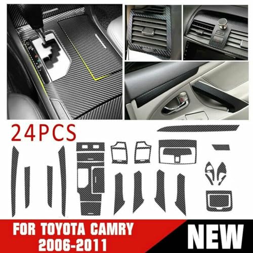 YUNHECAM Center Console Dashboard Vinyl Wrap Cover Matte Black Carbon Fiber Pattern Interior Pre-Cut Armrest Console Panel Protective Decoration Sticker Accessories for Toyota Camry 2006-2011 (24pcs/Set) - Image 2