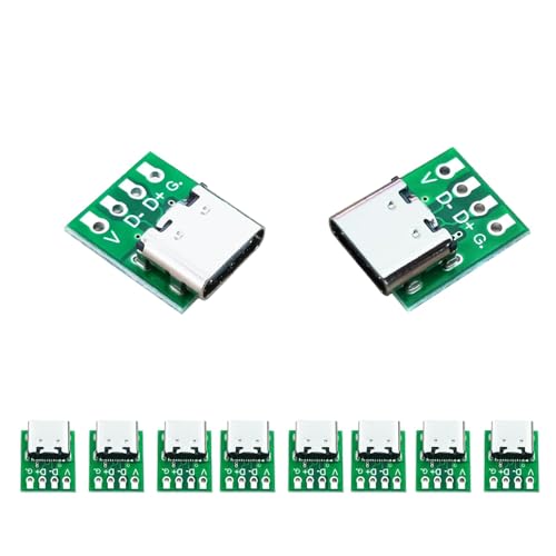 XUGERIP 10 Pcs USB 3.1 Type C Breakout Board DIY, 4 Pin 2.54mm Pitch Female Connector USB C, Type C DIY Breakout Board with PCB Converter Board - Image 1