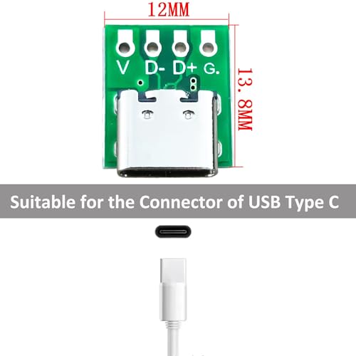 XUGERIP 10 Pcs USB 3.1 Type C Breakout Board DIY, 4 Pin 2.54mm Pitch Female Connector USB C, Type C DIY Breakout Board with PCB Converter Board - Image 2