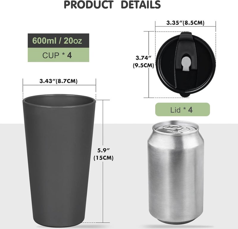 Greentainer 4 Pack Plastic Travel Coffee Mug Set, 20 oz Spill Proof Drinking Cups with Lids, Pobtable to Go Camping Coffee Tumbler Reusable Coffee Mugs with Lids, Dishwasher & Microwave Safe - Image 2