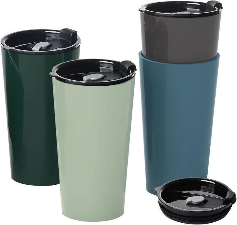 Greentainer 4 Pack Plastic Travel Coffee Mug Set, 20 oz Spill Proof Drinking Cups with Lids, Pobtable to Go Camping Coffee Tumbler Reusable Coffee Mugs with Lids, Dishwasher & Microwave Safe - Image 1