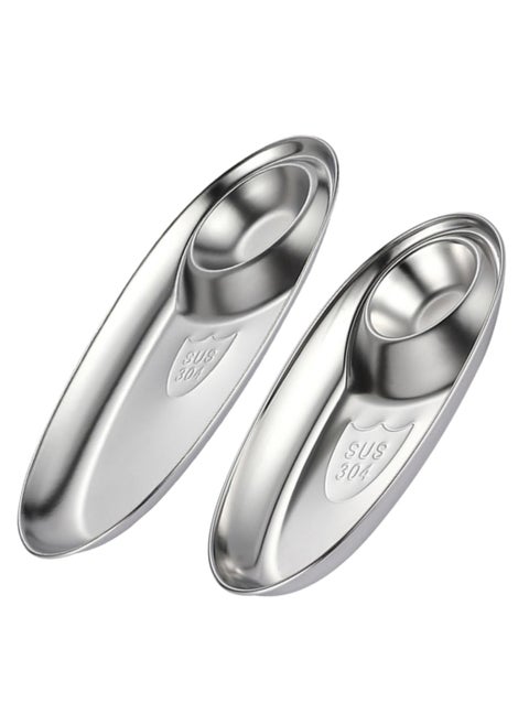 Chip and Dip Tray, 2 Pcs Sauce Dish Sushi Plates Seasoning Bowl Chip, Stainless Steel Sauce Dishes Oval Dumpling Plate French Fries Holder Multifunctional Snack Trays for Sushi Salads