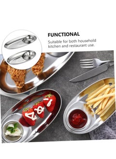 Excefore Chip and Dip Tray, 2 Pcs Sauce Dish Sushi Plates Seasoning Bowl Chip, Stainless Steel Sauce Dishes Oval Dumpling Plate French Fries Holder Multifunctional Snack Trays for Sushi Salads  - Image 4