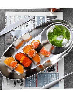 Excefore Chip and Dip Tray, 2 Pcs Sauce Dish Sushi Plates Seasoning Bowl Chip, Stainless Steel Sauce Dishes Oval Dumpling Plate French Fries Holder Multifunctional Snack Trays for Sushi Salads  - Image 5