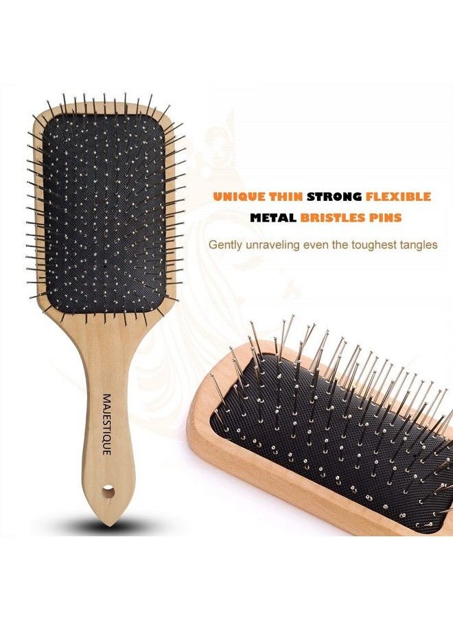 MAJESTIQUE - Wood Hair Brush And Detangle Tail Comb Instead Of Brush Cleaner Tool Flat Hair Brush Eco Friendly For Women Men And Kids Make Thin Long Curly Hair Health And Massage Scalp - Image 1