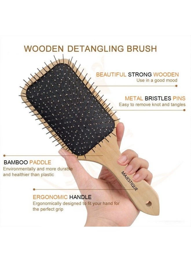 MAJESTIQUE - Wood Hair Brush And Detangle Tail Comb Instead Of Brush Cleaner Tool Flat Hair Brush Eco Friendly For Women Men And Kids Make Thin Long Curly Hair Health And Massage Scalp - Image 1