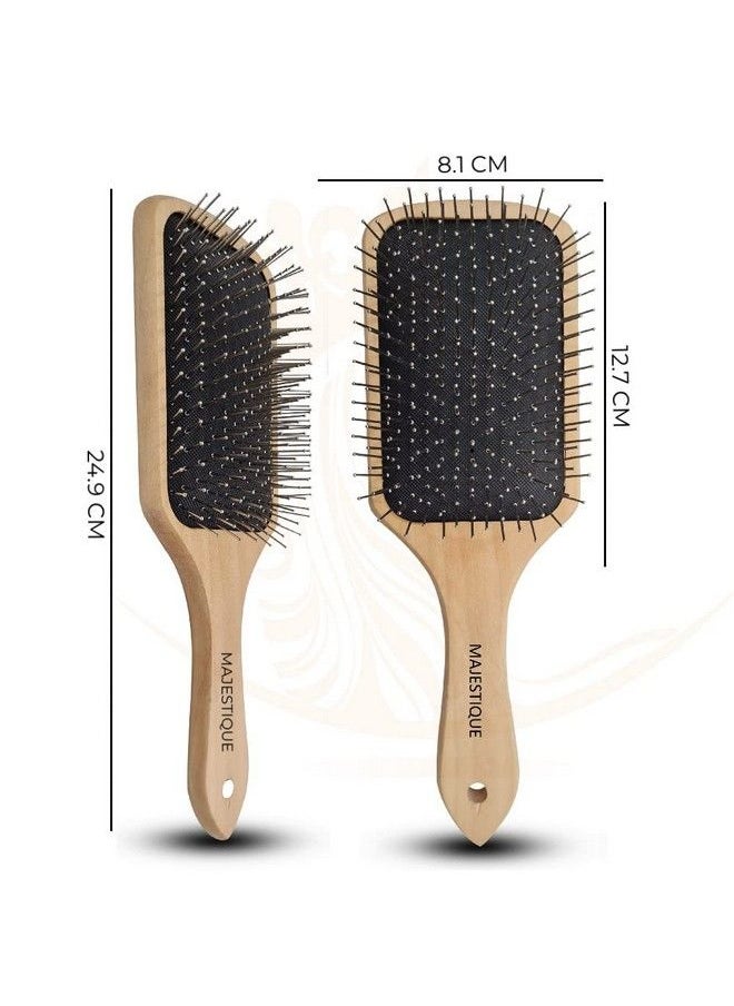 MAJESTIQUE - Wood Hair Brush And Detangle Tail Comb Instead Of Brush Cleaner Tool Flat Hair Brush Eco Friendly For Women Men And Kids Make Thin Long Curly Hair Health And Massage Scalp - Image 1