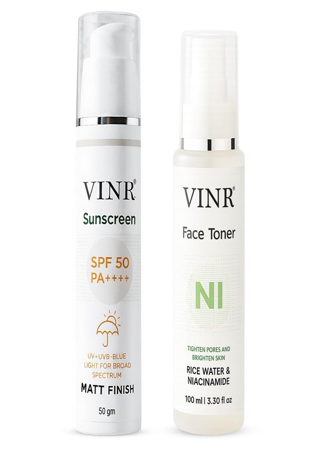 VINR واقي الشمس VINR غير اللامع SPF 50 PA+++ | تركيبة غير دهنية مع تونر للوجه بالنياسيناميد - واقي شمس للتحكم في الزيوت + تونر لتنقية المسام للاستخدام اليومي، عناية بالبشرة نظيفة ومختبرة من قبل أطباء الجلدية - Image 1
