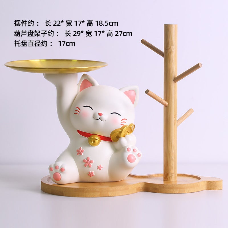 Designer Art Figurines Creative Table Decor Resin Gifts Gold coin cat tray + kitten gourd tree branch