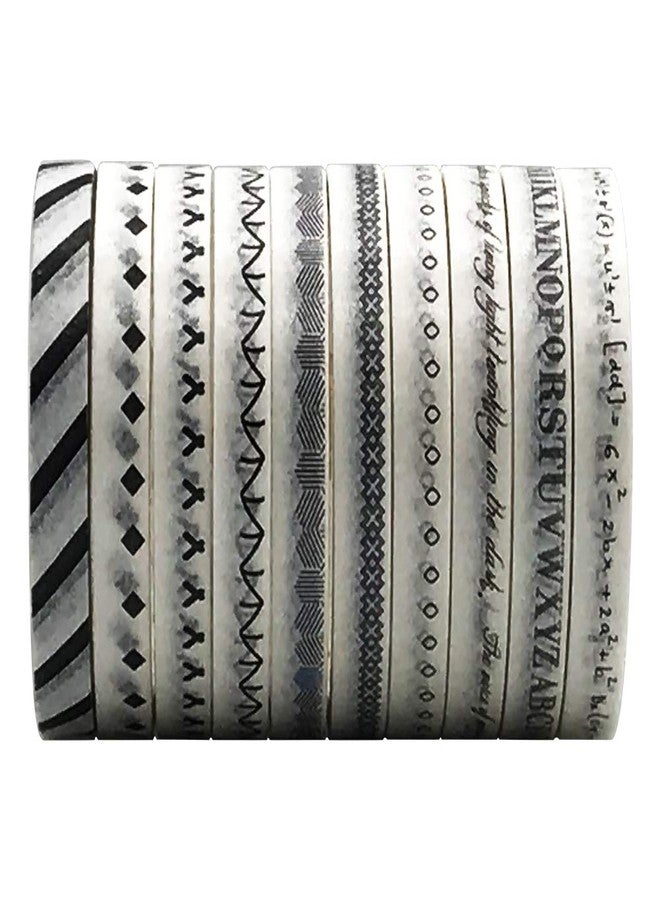 ZMLSED 5mm Wide Slim Washi Tapes Set,10 Rolls Minimalist Black White Style Japanese Masking Decorative Tapes for Bullet Journal Planners DIY Decor Crafts Arts Scrapbooking Adhesive - Image 2