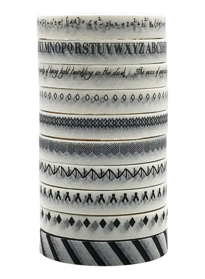 ZMLSED 5mm Wide Slim Washi Tapes Set,10 Rolls Minimalist Black White Style Japanese Masking Decorative Tapes for Bullet Journal Planners DIY Decor Crafts Arts Scrapbooking Adhesive - Image 3