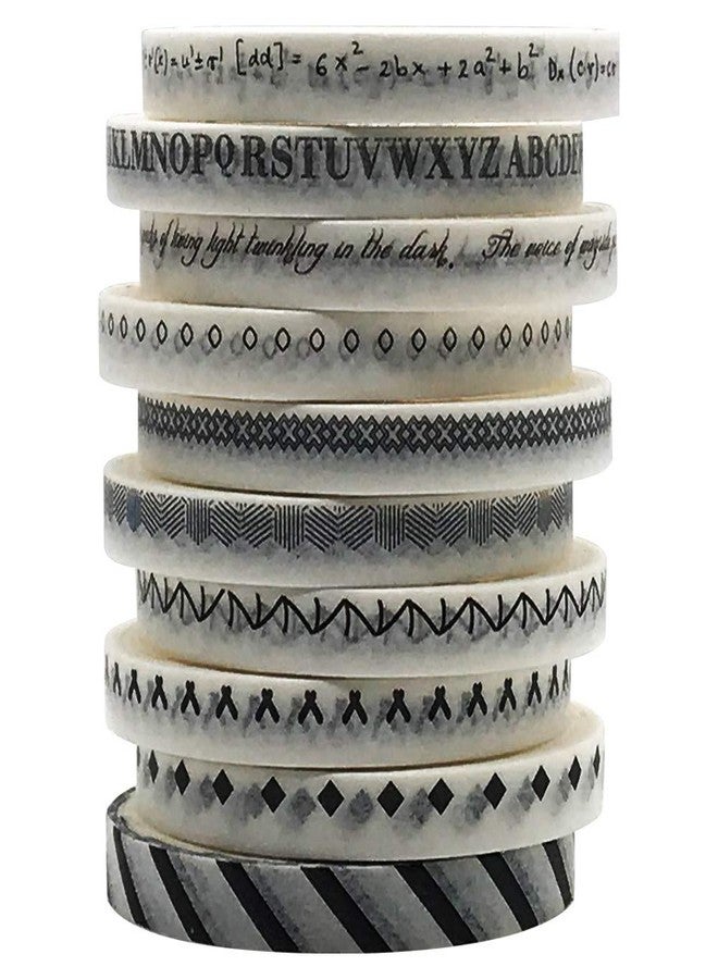 ZMLSED 5mm Wide Slim Washi Tapes Set,10 Rolls Minimalist Black White Style Japanese Masking Decorative Tapes for Bullet Journal Planners DIY Decor Crafts Arts Scrapbooking Adhesive - Image 1