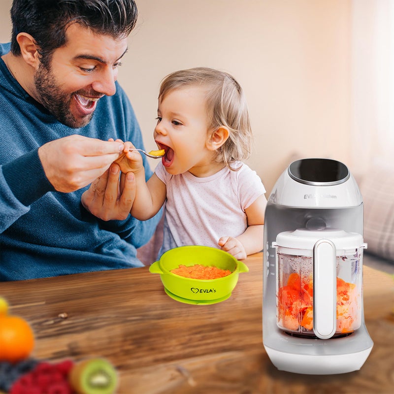 EVLA'S Baby Food Maker, Steamer, Blender, Baby Food Processor for Healthy Homemade Baby Food in Minutes, Touch Screen with 6 Reusable Food Pouches, Baby Registry Essential, White - Image 2