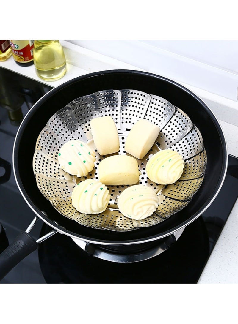 Jingke Stainless Steel Folding Steamer Rack Steamer Household Multifunctional Water-proof Steaming Rack Steamed Vegetable Rack Retractable Steaming Tray - Image 3