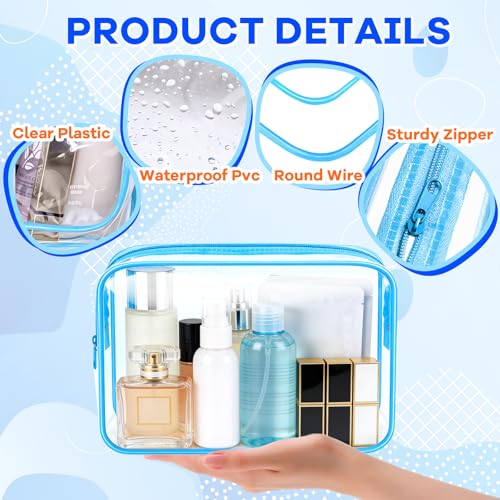 Eilyliafe 12PCS Clear Makeup Bag Transparent PVC Makeup Bag Waterproof Plastic Zipper Pouches Travel Toiletry Organizer Cosmetic Storage Case for Women Traveling Bathroom (Blue, Medium) - Image 3