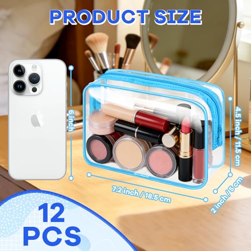 Eilyliafe 12PCS Clear Makeup Bag Transparent PVC Makeup Bag Waterproof Plastic Zipper Pouches Travel Toiletry Organizer Cosmetic Storage Case for Women Traveling Bathroom (Blue, Medium) - Image 2