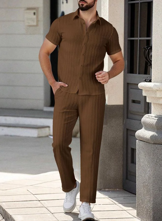 تايك تو Men Plus Size Textured Shirt and Pants Co-ord Set