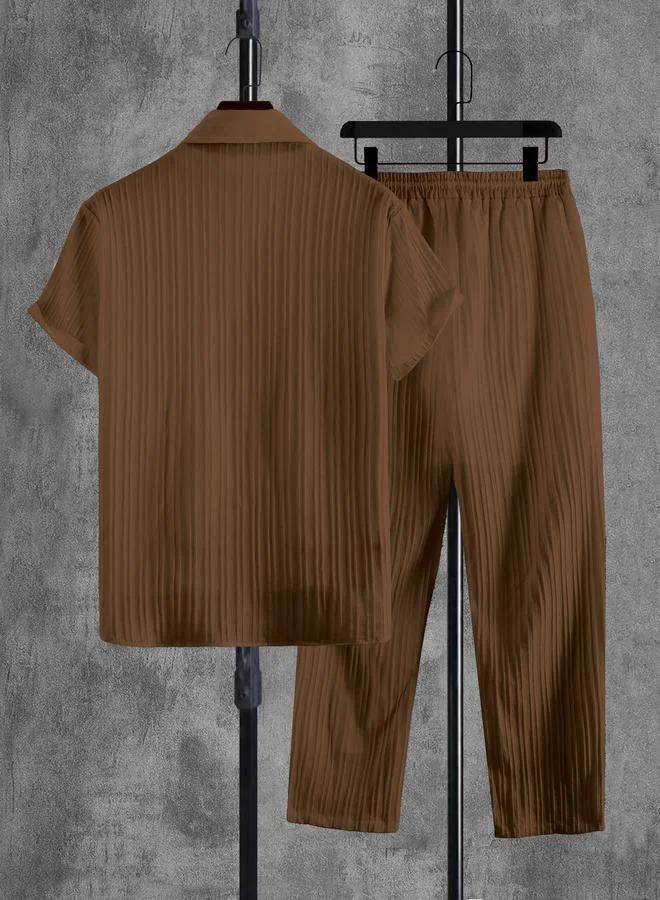 تايك تو Men Plus Size Textured Shirt and Pants Co-ord Set