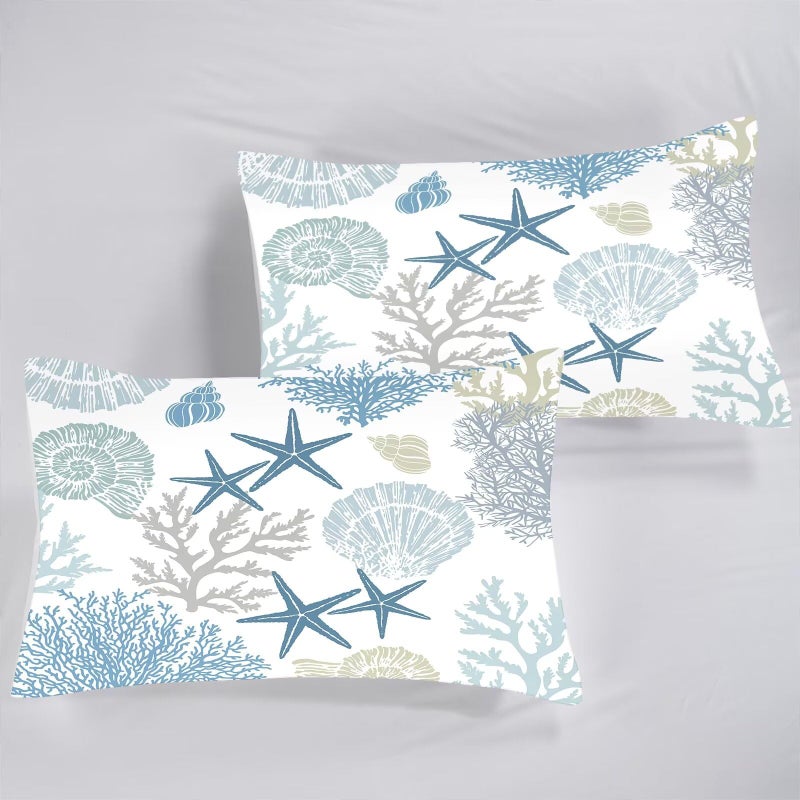 FUYEUN Coastal Comforter Set Twin Size Nautical Bedding for Kids Men Women, Beach Starfish Shell Quilt Bedroom Decor 1 Comforter 1 Pillowcase - Image 4
