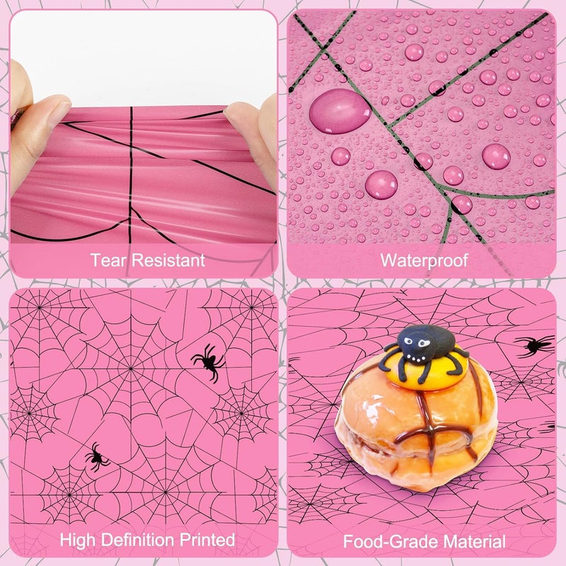 Litmitfu 2 Pcs Halloween Tablecloth - Plastic Halloweens Spider Webs Table Cloth, Pink Disposable Rectangle Spiderweb Table Cover for Halloween Party Decorations Supplies Favors Tables Decor, 108 x 54 Inch - Image 5