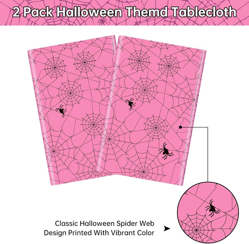 Litmitfu 2 Pcs Halloween Tablecloth - Plastic Halloweens Spider Webs Table Cloth, Pink Disposable Rectangle Spiderweb Table Cover for Halloween Party Decorations Supplies Favors Tables Decor, 108 x 54 Inch - Image 4