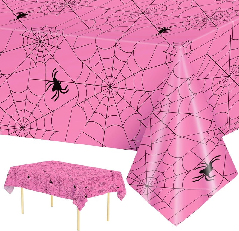 Litmitfu 2 Pcs Halloween Tablecloth - Plastic Halloweens Spider Webs Table Cloth, Pink Disposable Rectangle Spiderweb Table Cover for Halloween Party Decorations Supplies Favors Tables Decor, 108 x 54 Inch - Image 1