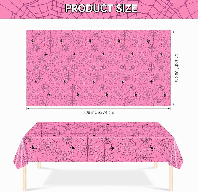 Litmitfu 2 Pcs Halloween Tablecloth - Plastic Halloweens Spider Webs Table Cloth, Pink Disposable Rectangle Spiderweb Table Cover for Halloween Party Decorations Supplies Favors Tables Decor, 108 x 54 Inch - Image 3