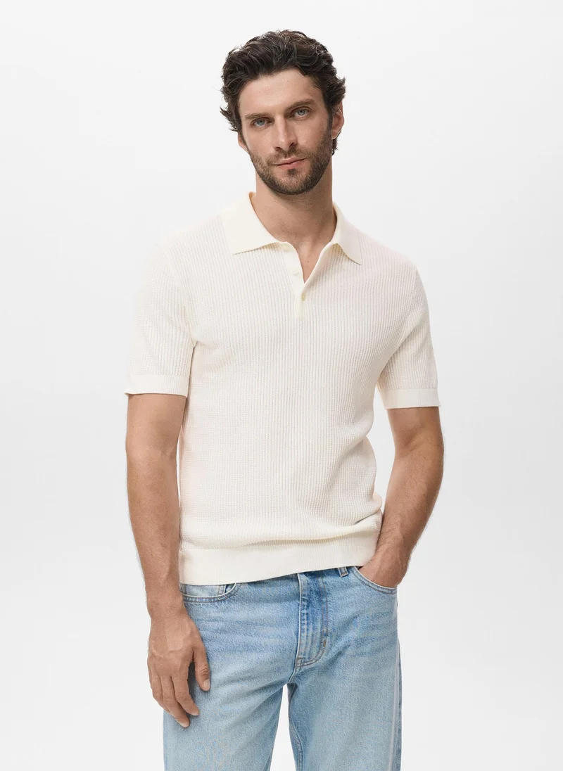 Mango Man Ribbed knit polo shirt