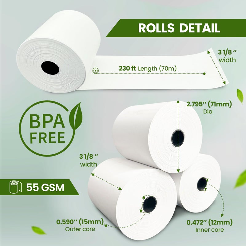 Clipra 3 1/8 x 230ft Thermal Paper Receipt Rolls (30 PACK) 55 GSM - Compatible with ALL POS Systems, Cash Registers - BPA Free, Premium Quality Receipt Paper Rolls - Image 2