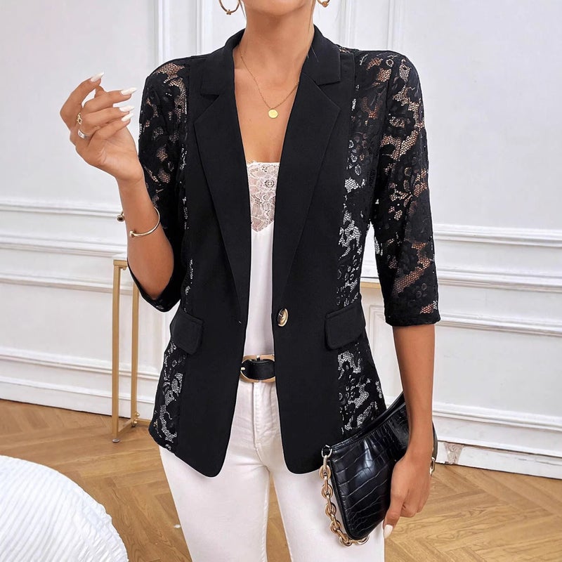Elegant Lace Panel Blazer for Women - Image 4