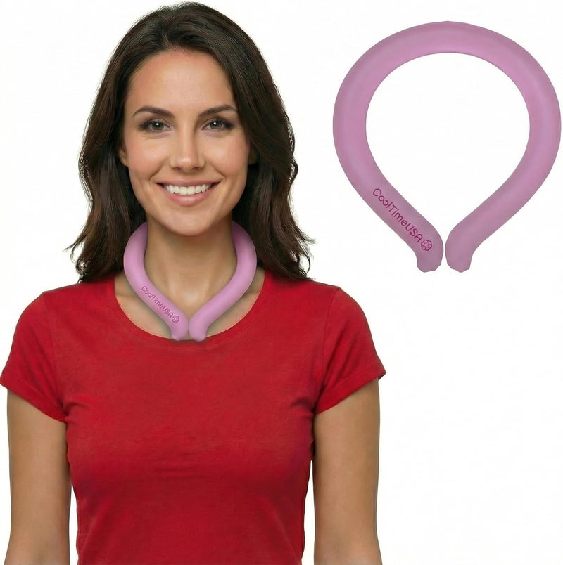 CoolTimeUSA Neck Cooling Tube | Wearable Cooling Neck Wraps for Summer Heat I Hands Free Cold Pack | Reusable Neck Cooler (Pink) - Image 1